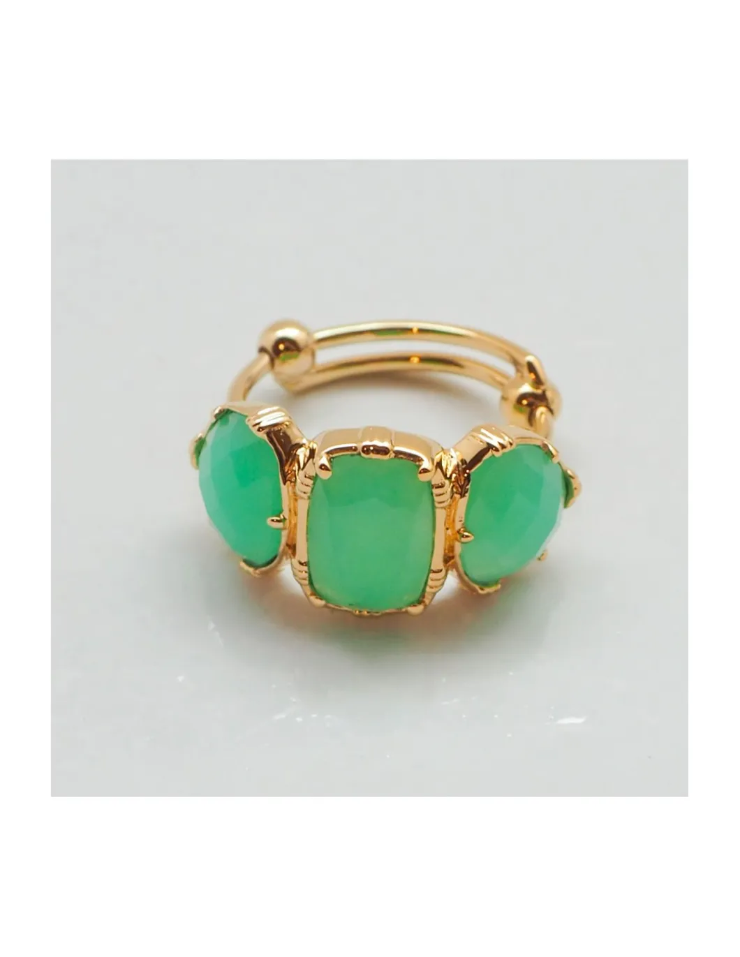 BAGUE 3 PIERRES SERTIES - CHRYSOPRASE