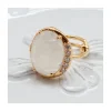 BAGUE ASYMETRIQUE PIERRE SERTIE LABRADORITE BLANCHE ET ZIRCONS