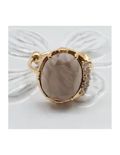 BAGUE ASYMETRIQUE PIERRE SERTIE QUARTZ FUME ET ZIRCONS