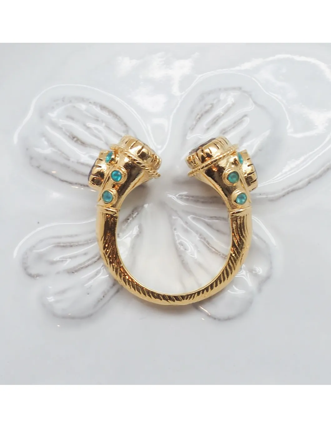 BAGUE MAHARADJAH - CITRINE ET ARGENT PLAQUÉ OR