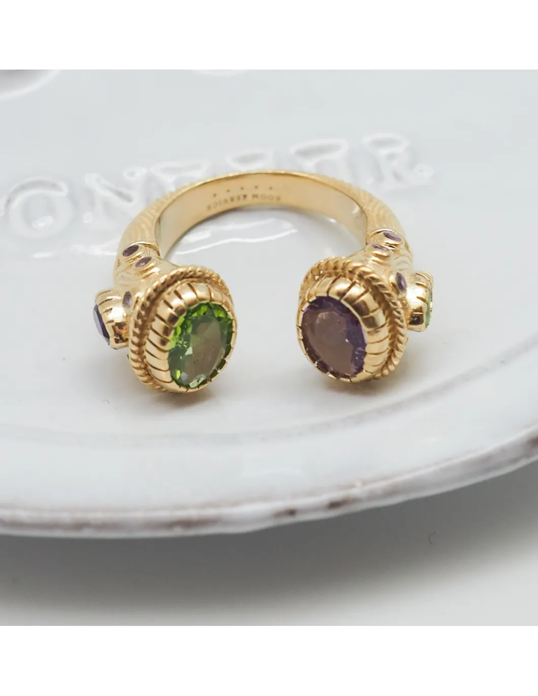 BAGUE MAHARADJAH - PÉRIDOT, AMÉTHYSTE, RHODOLITE ET ARGENT PLAQUÉ OR