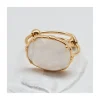 BAGUE OVALE PIERRE PLATE LABRADORITE BLANCHE
