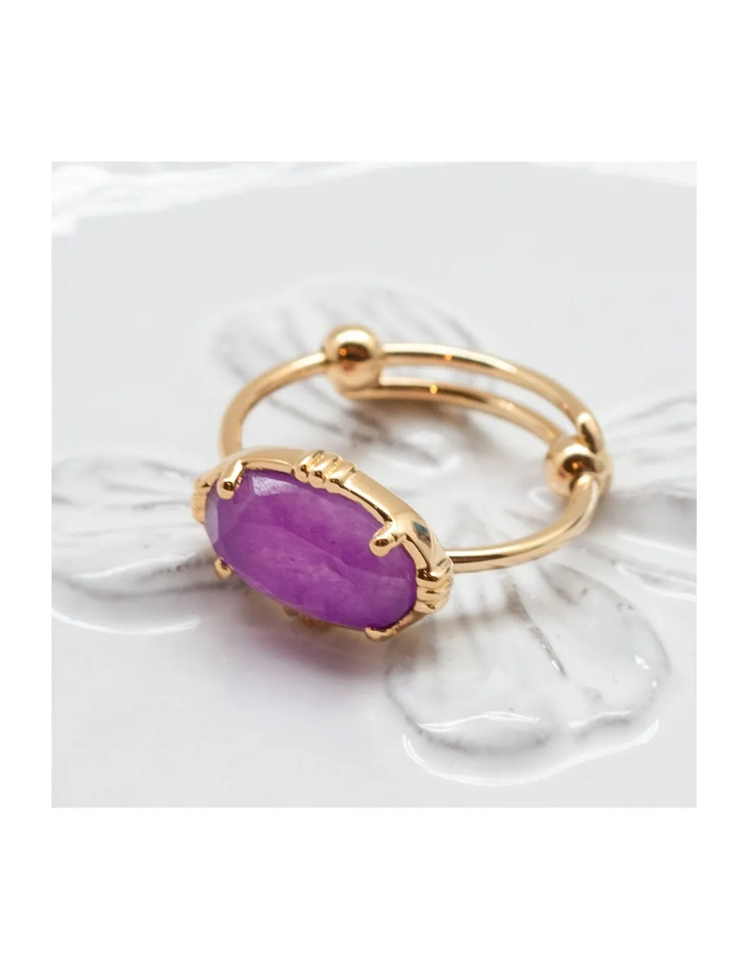 BAGUE PIERRE OVALE HORIZONTALE QUARTZ LAVANDE