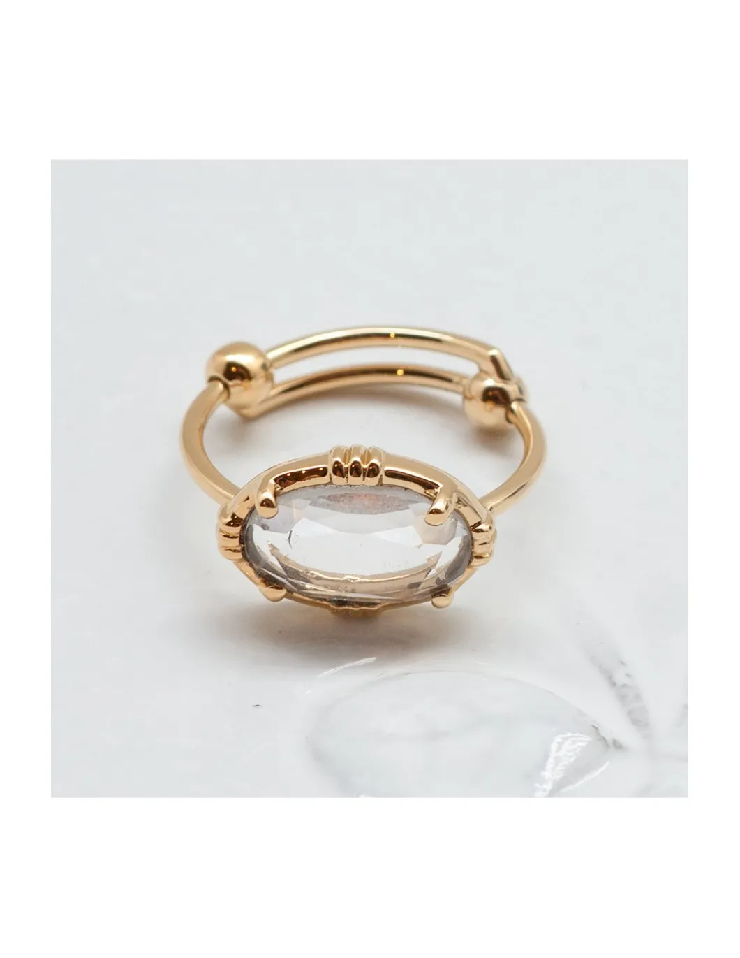 BAGUE PIERRE OVALE HORIZONTALE CRISTAL DE ROCHE