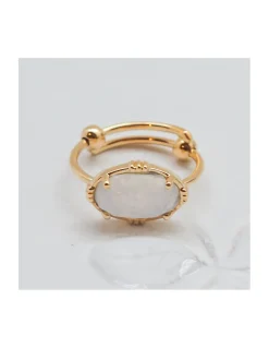 BAGUE PIERRE OVALE HORIZONTALE LABRADORITE BLANCHE