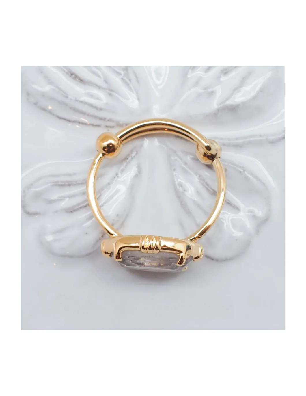 BAGUE PIERRE OVALE HORIZONTALE CRISTAL DE ROCHE
