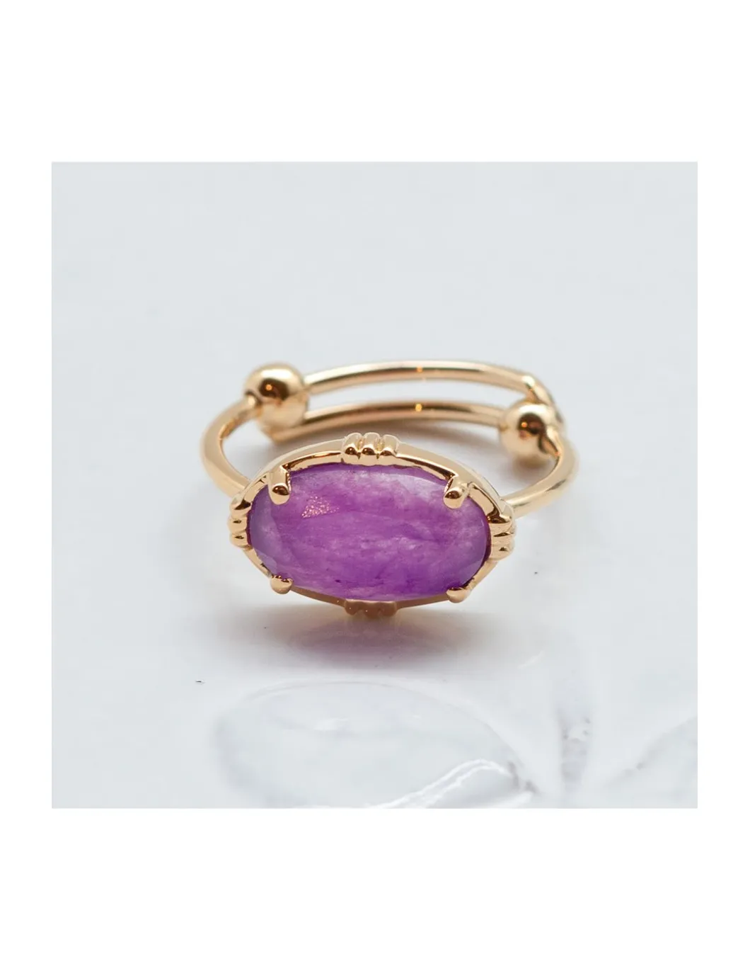 BAGUE PIERRE OVALE HORIZONTALE QUARTZ LAVANDE