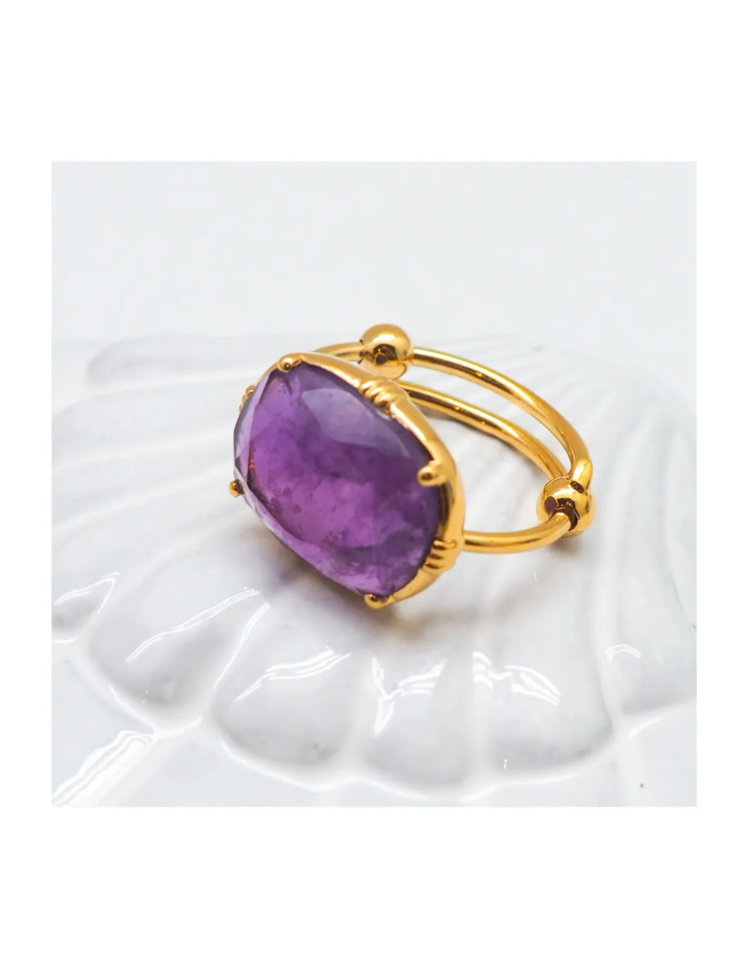 BAGUE PIERRE PLATE AMÉTHYSTE