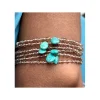 BEACH FRONT - BRACELET GRENATS CAMÉLÉON ET GOUTTE TURQUOISE (COURT)