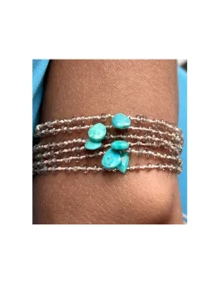 BEACH FRONT - BRACELET GRENATS CAMÉLÉON ET GOUTTE TURQUOISE (COURT)