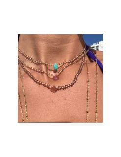 BEACH FRONT - COLLIER GRENATS CAMÉLÉON ET GOUTTE QUARTZ ROSE