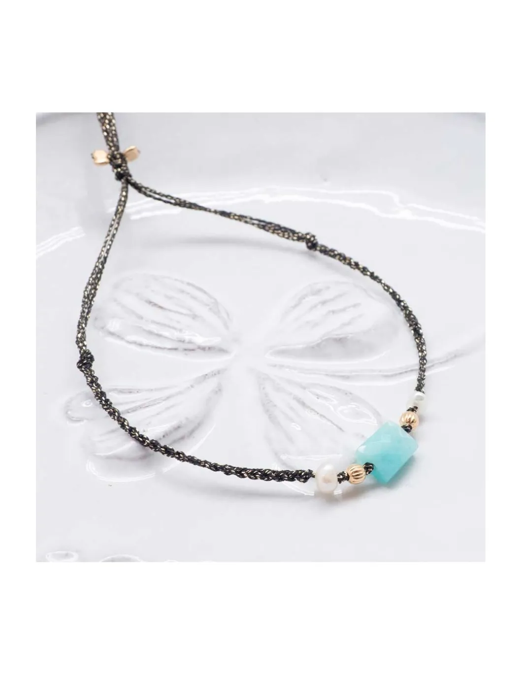 BIANCA - BRACELET AMAZONITE ET PERLES D'EAU DOUCE SUR TRESSE LUREX