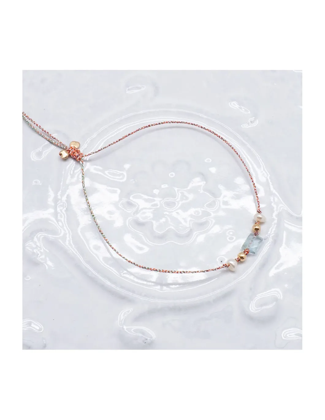 BIANCA - BRACELET AQUAMARINE ET PERLES DE CULTURE SUR CORDON LUREX
