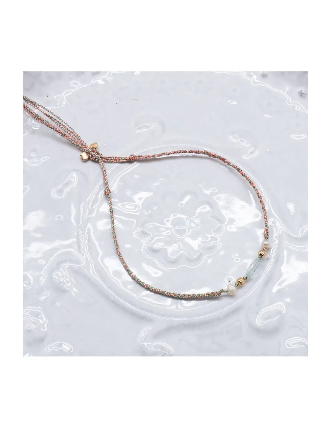 BIANCA - BRACELET AQUAMARINE ET PERLES DE CULTURE SUR TRESSE LUREX