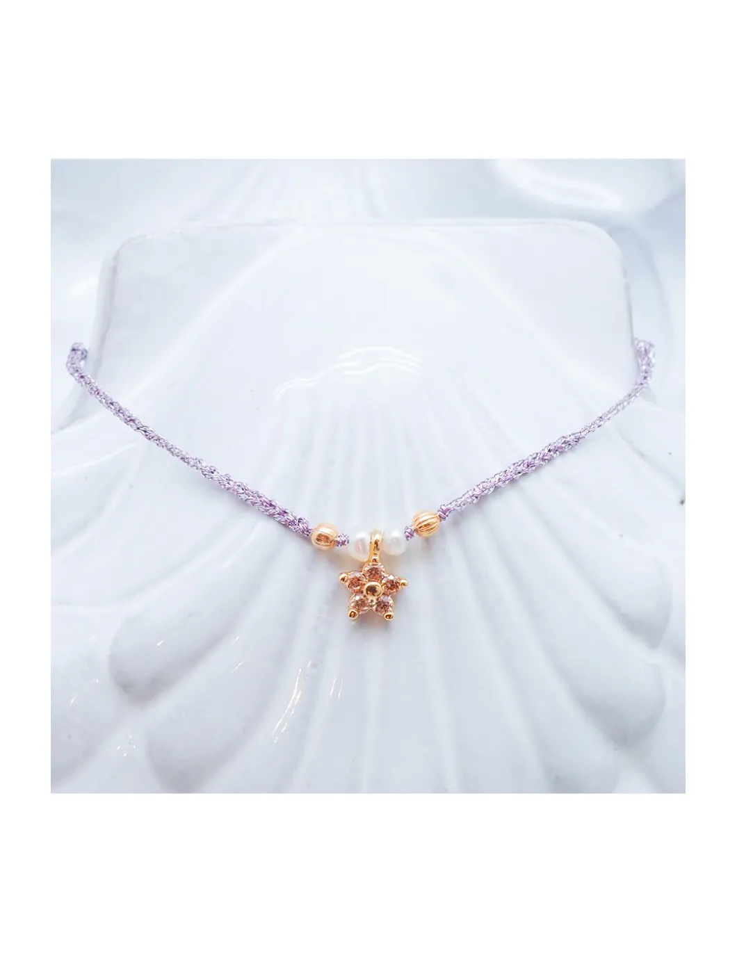 BIANCA - BRACELET CHARM ÉTOILE ZIRCON ET PERLES D'EAU DOUCE SUR TRESSE LUREX