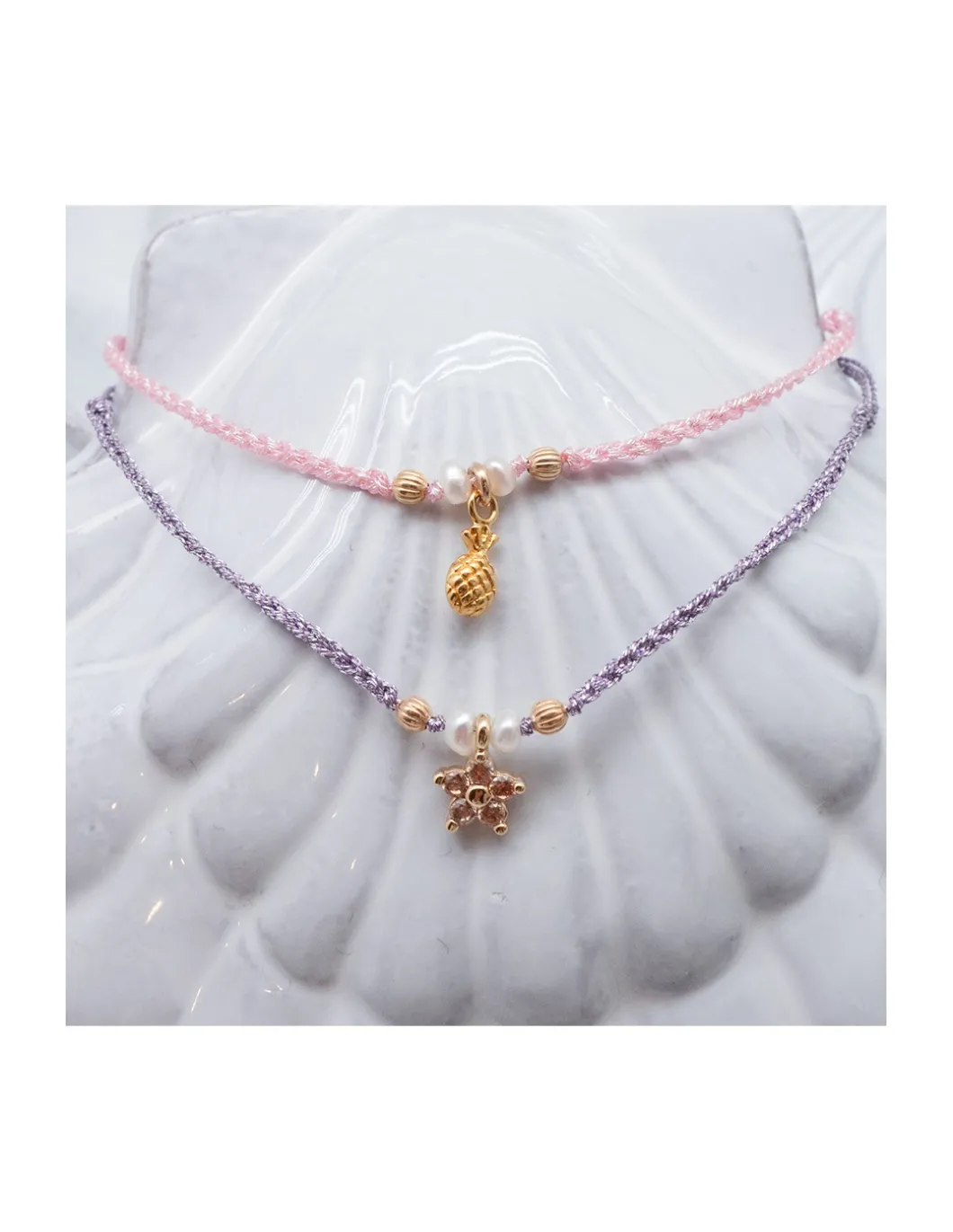 BIANCA - BRACELET CHARM ÉTOILE ZIRCON ET PERLES D'EAU DOUCE SUR TRESSE LUREX