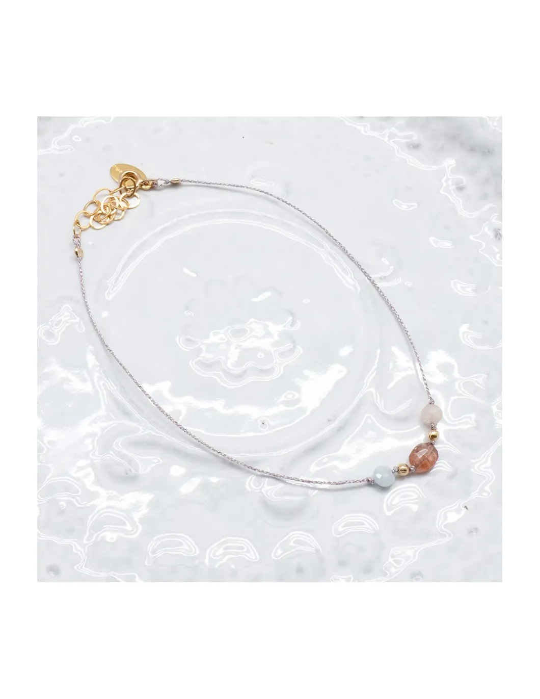 BIANCA - BRACELET DE CHEVILLE TOURMALINE PICASSO (COULEUR AU CHOIX) ET MORGANITES SUR CORDON LUREX