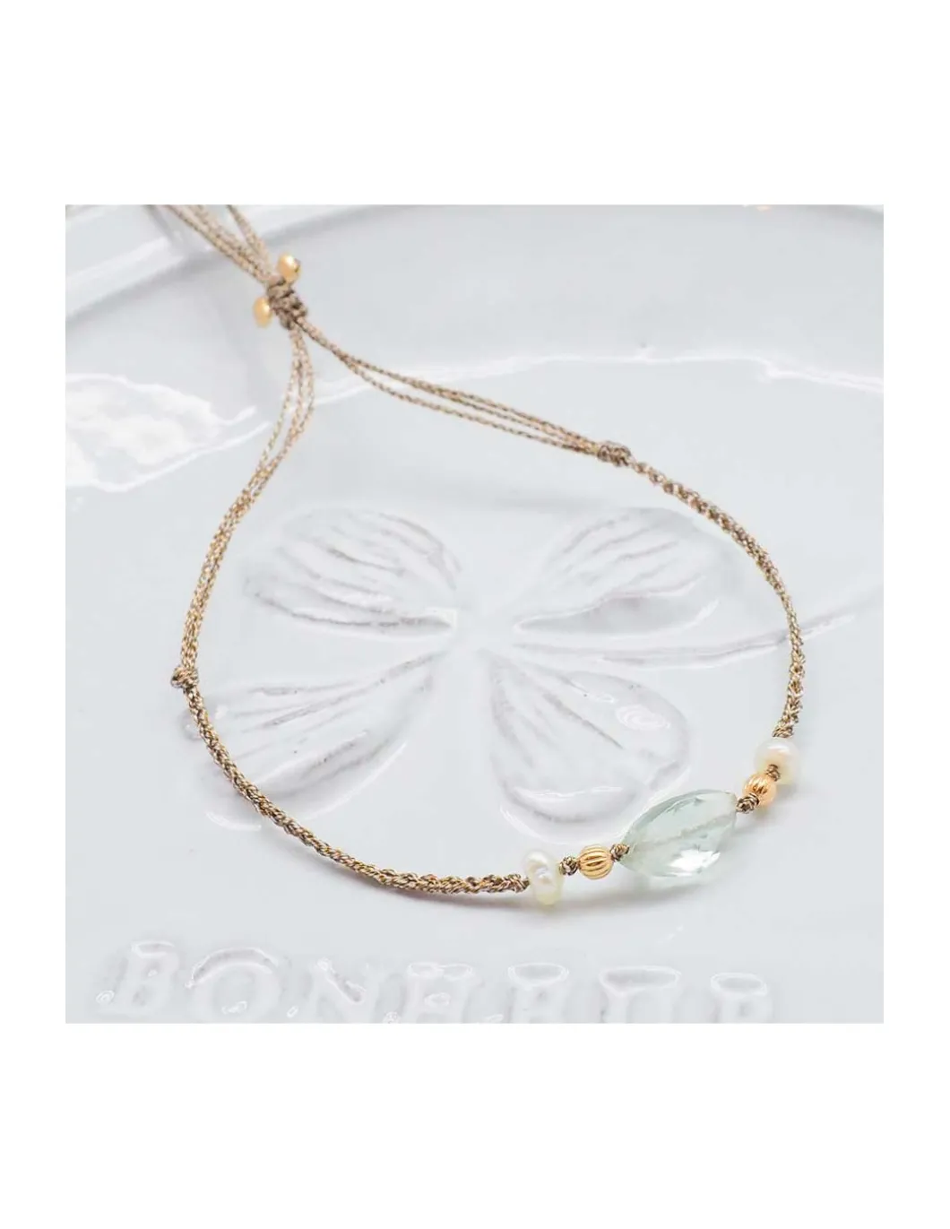 BIANCA - BRACELET GREEN AMETHYSTE ET PERLES D'EAU DOUCE SUR TRESSE LUREX