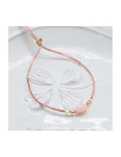 BIANCA - BRACELET OPALE ROSE ET PERLES D'EAU DOUCE SUR TRESSE LUREX