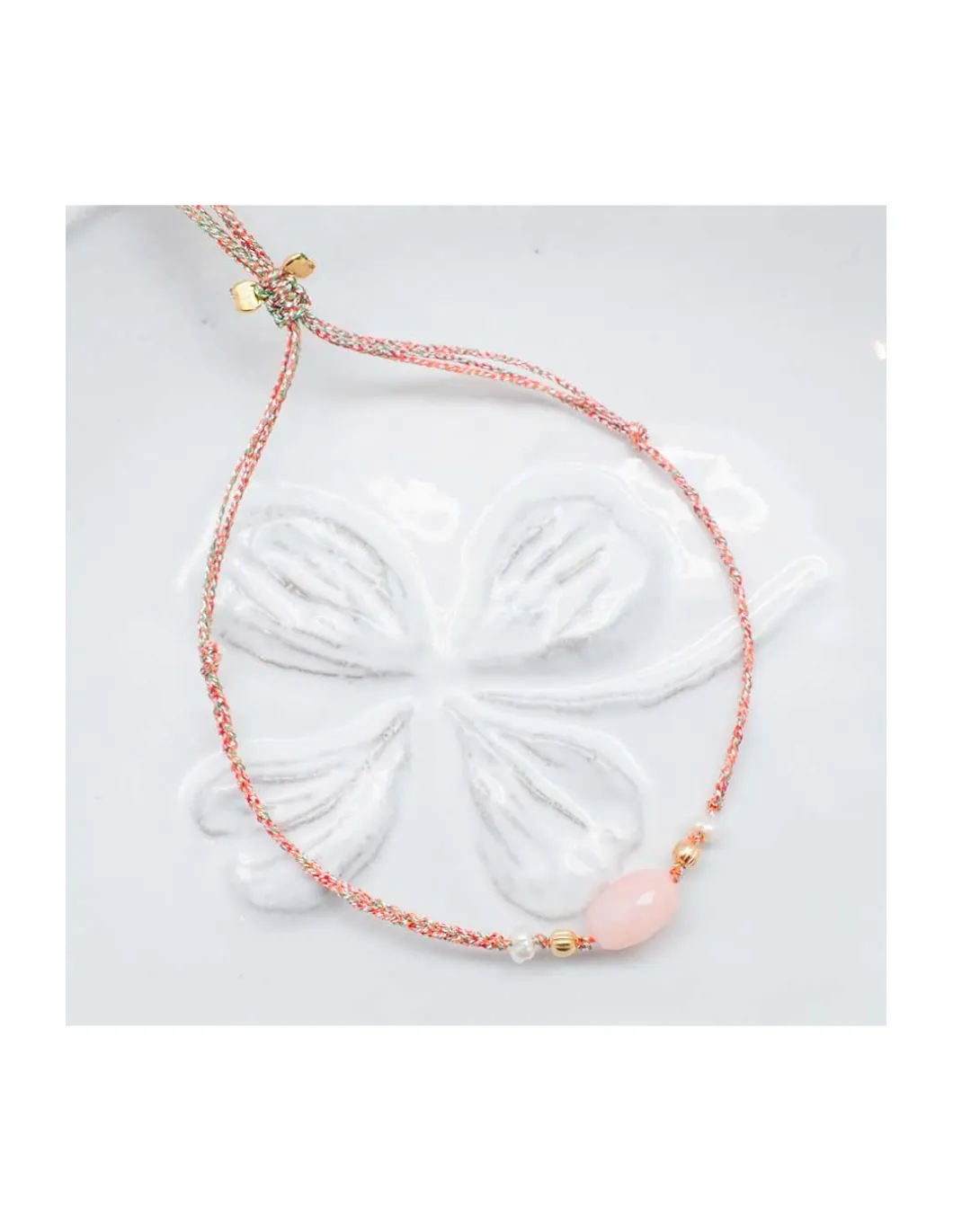 BIANCA - BRACELET OPALE ROSE ET PERLES D'EAU DOUCE SUR TRESSE LUREX