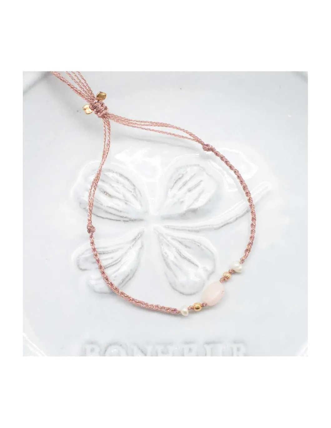 BIANCA - BRACELET OPALE ROSE ET PERLES D'EAU DOUCE SUR TRESSE LUREX