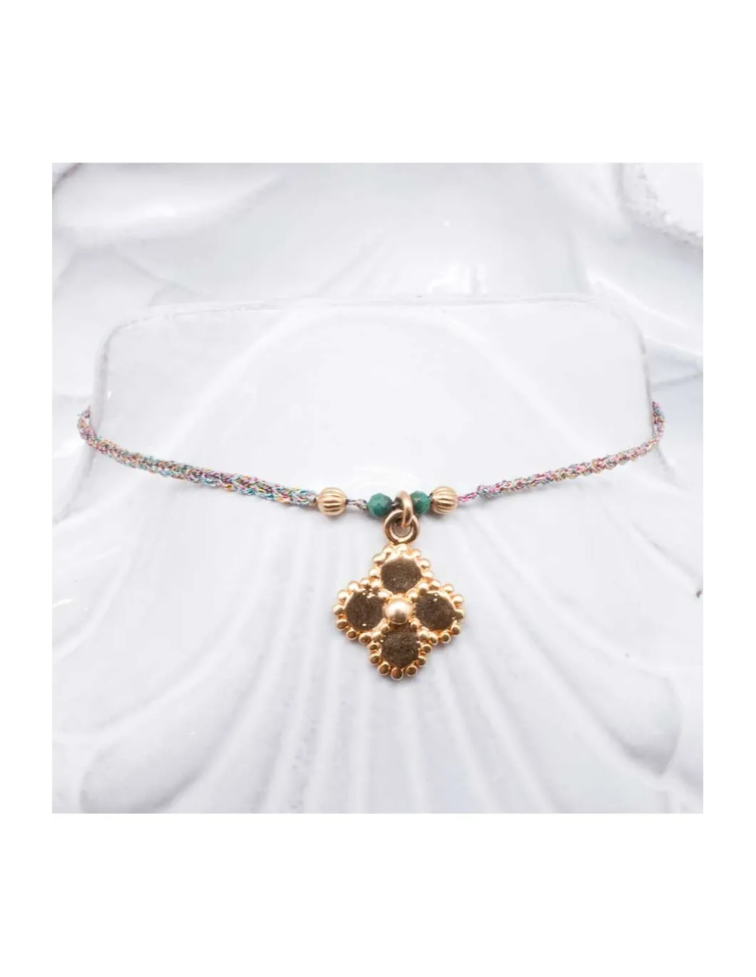 BIANCA - BRACELET PENDENTIF INDIEN, TURQUOISES ET LANTERNES SUR TRESSE LUREX