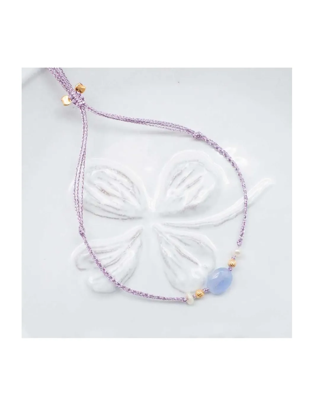 BIANCA - BRACELET TANZANITE OVALE ET PERLES D'EAU DOUCE SUR TRESSE LUREX