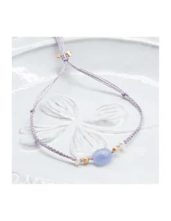 BIANCA - BRACELET TANZANITE OVALE ET PERLES D'EAU DOUCE SUR TRESSE LUREX