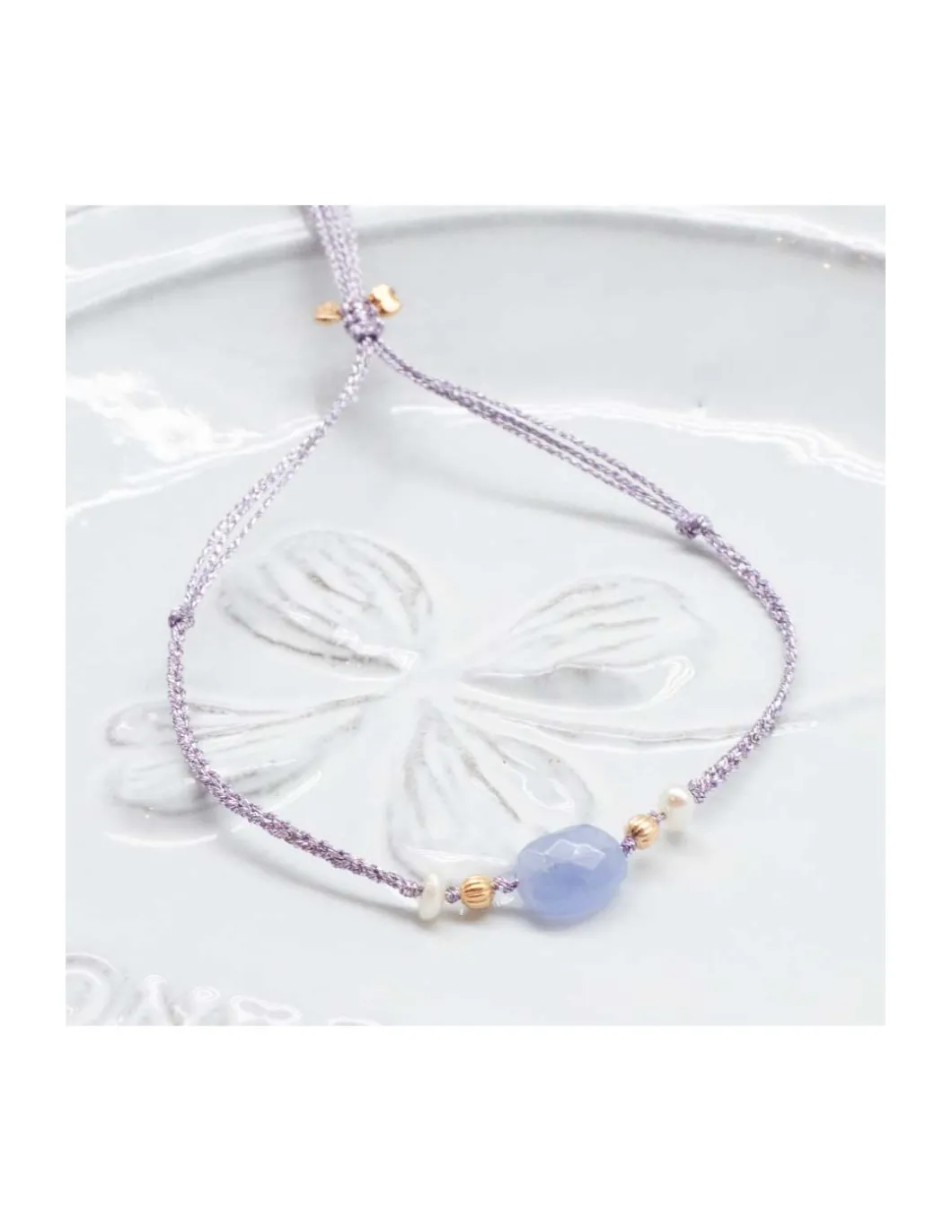 BIANCA - BRACELET TANZANITE OVALE ET PERLES D'EAU DOUCE SUR TRESSE LUREX
