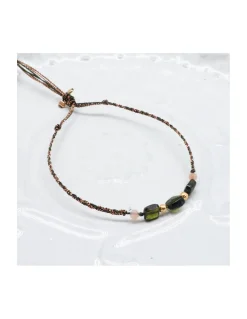 BIANCA - BRACELET TOURMALINES CARRÉES, 2 PEACH MOONSTONES ET LANTERNES SUR CORDON LUREX