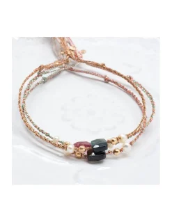 BIANCA - BRACELET TOURMALINE (COULEUR AU CHOIX) ET PERLES DE CULTURE SUR TRESSE LUREX
