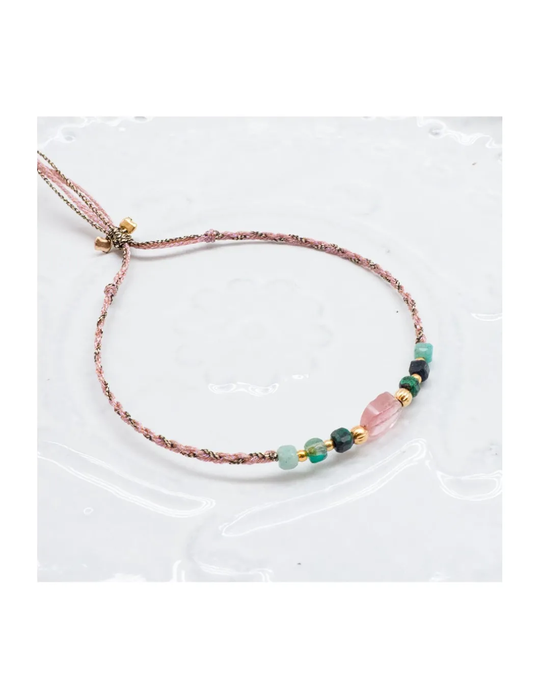 BIANCA - BRACELET TOURMALINE FLAT ET CHRYSOCOLLES SUR CORDON LUREX