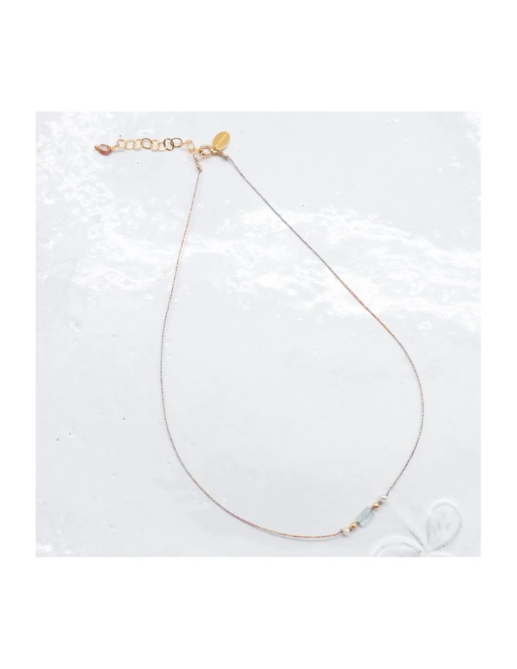 BIANCA - COLLIER AQUAMARINE ET PERLES DE CULTURE SUR CORDON LUREX