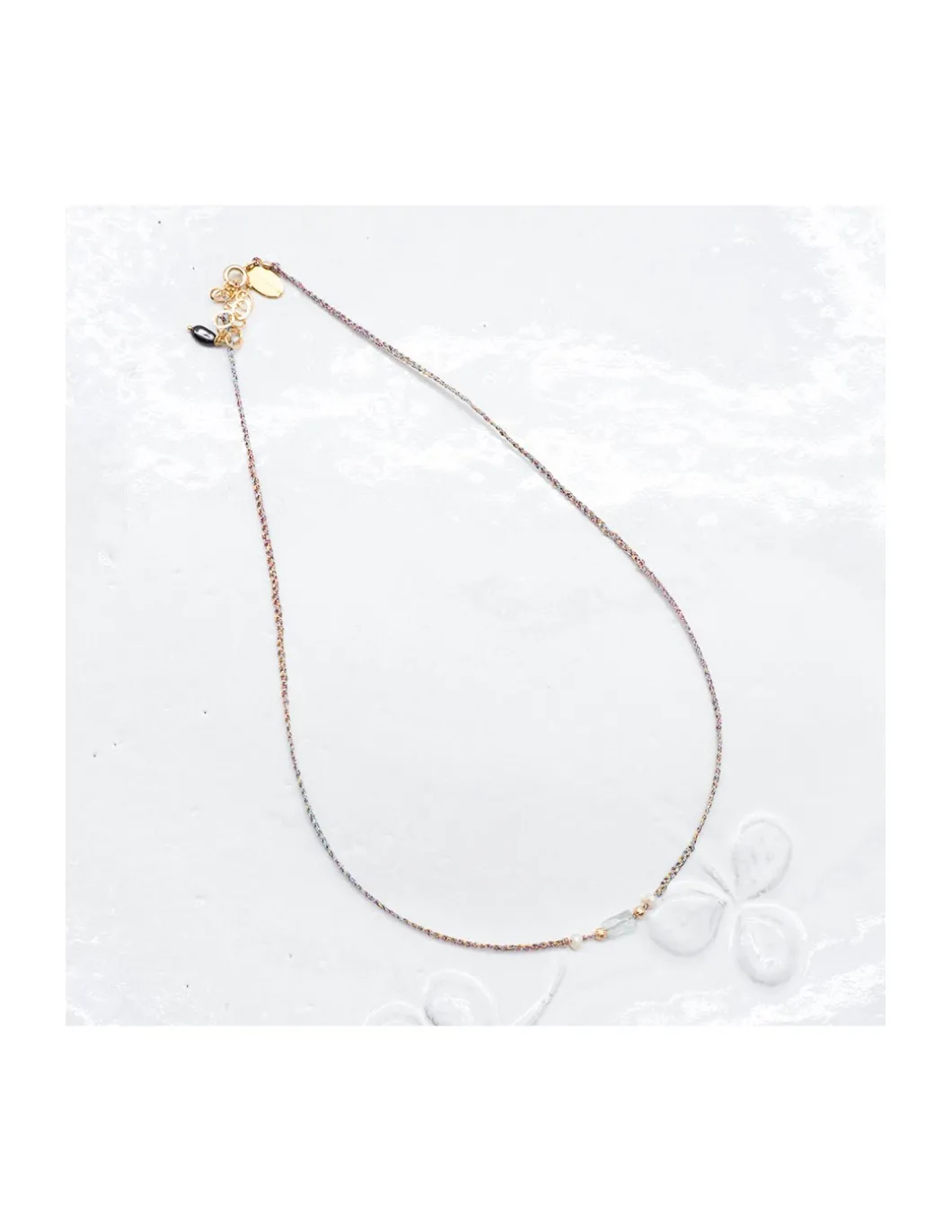 BIANCA - COLLIER AQUAMARINE ET PERLES DE CULTURE SUR TRESSE LUREX