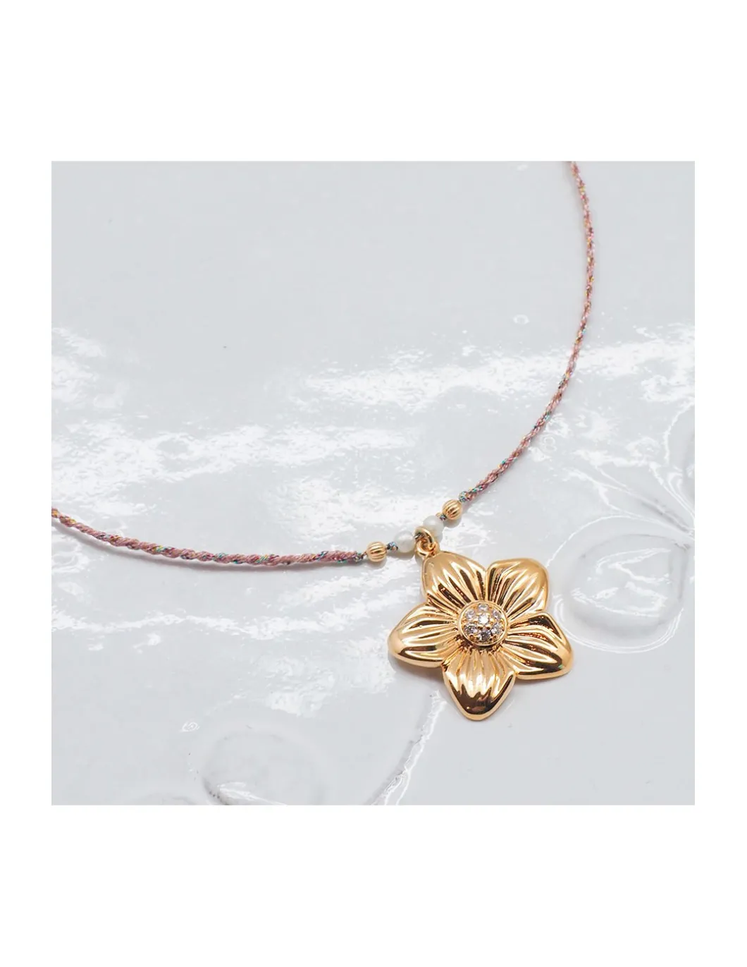 BIANCA - COLLIER CHARM FLEUR COEUR ZIRCONS