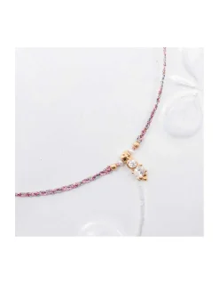 BIANCA - COLLIER CHARM ZIRCON, PERLES D'EAU DOUCE ET PERLES PLAQUÉES OR SUR CORDON LUREX