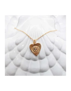 BIANCA - COLLIER MÉDAILLE COEUR VINTAGE SUR CHAÎNE PLAQUÉE OR
