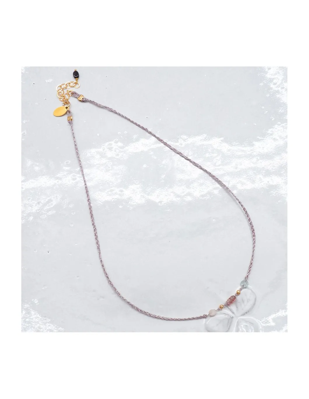 BIANCA - COLLIER TOURMALINE PICASSO (COULEUR AU CHOIX) ET MORGANITES SUR TRESSE LUREX