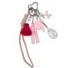 BIJOU DE SAC - TENUE DE SPORT, RAQUETTE, VOLANT ET CHIEN - ROSE