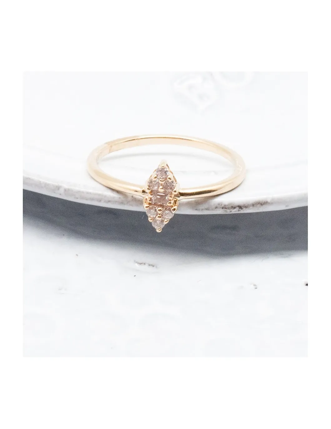 BINGO - BAGUE 2 LOSANGES ET 1 RECTANGLE PLAQUÉE OR ET ZIRCONS