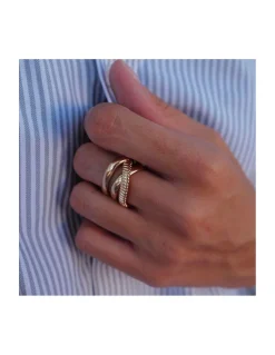 BINGO - BAGUE CROISEE, 2 ANNEAUX LISSES ET UN ANNEAU TEXTURÉ