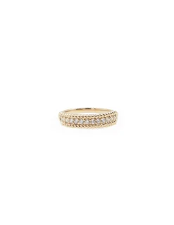 BINGO - BAGUE LONG BEACH PLAQUÉE OR ET SERTIE DE ZIRCONS BLANCS