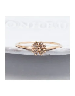 BINGO - BAGUE TRÈFLE PLAQUÉE OR ET ZIRCONS