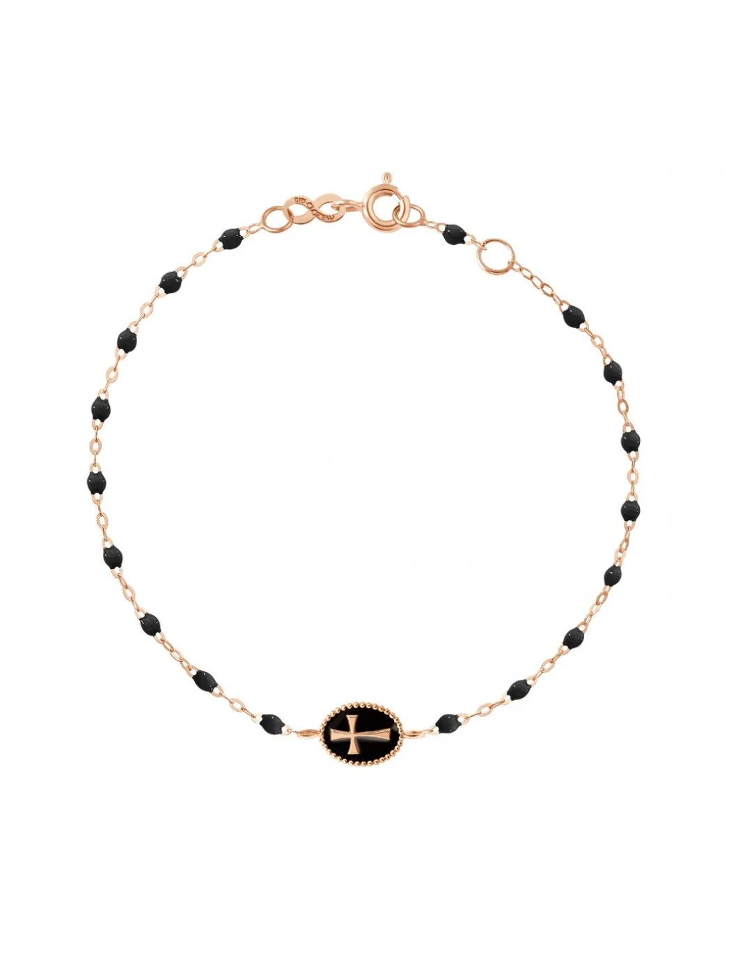 BRACELET CROIX ÉMAILLÉE OR ROSE - GIGI - NOIR
