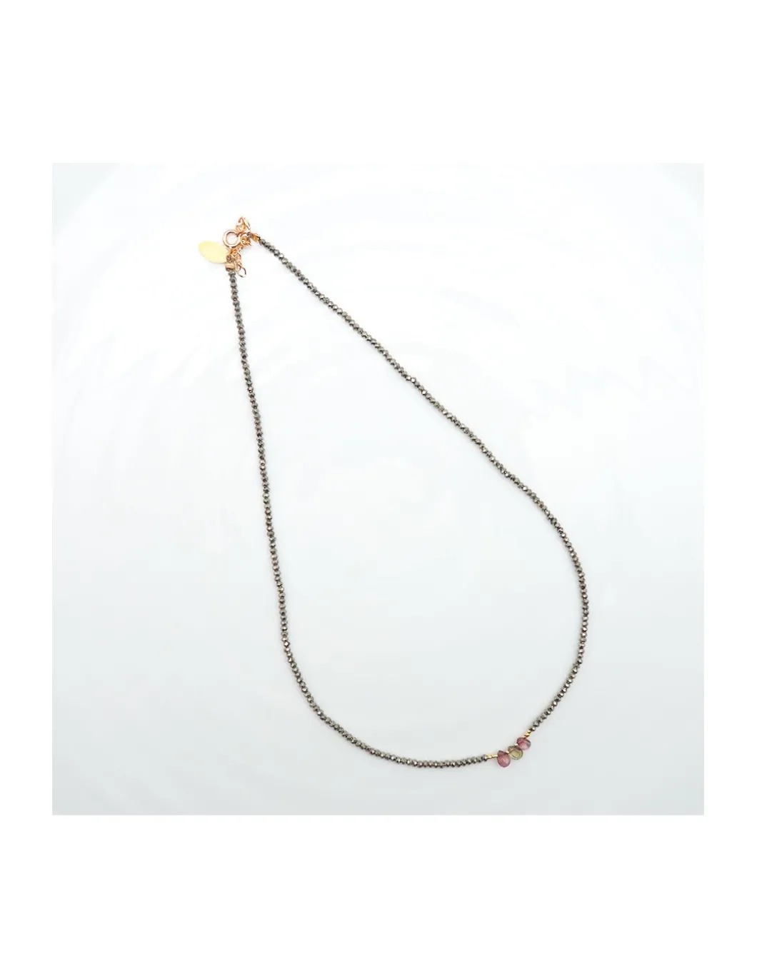 BROWNISH - COLLIER PYRITES ET GOUTTES TOURMALINES