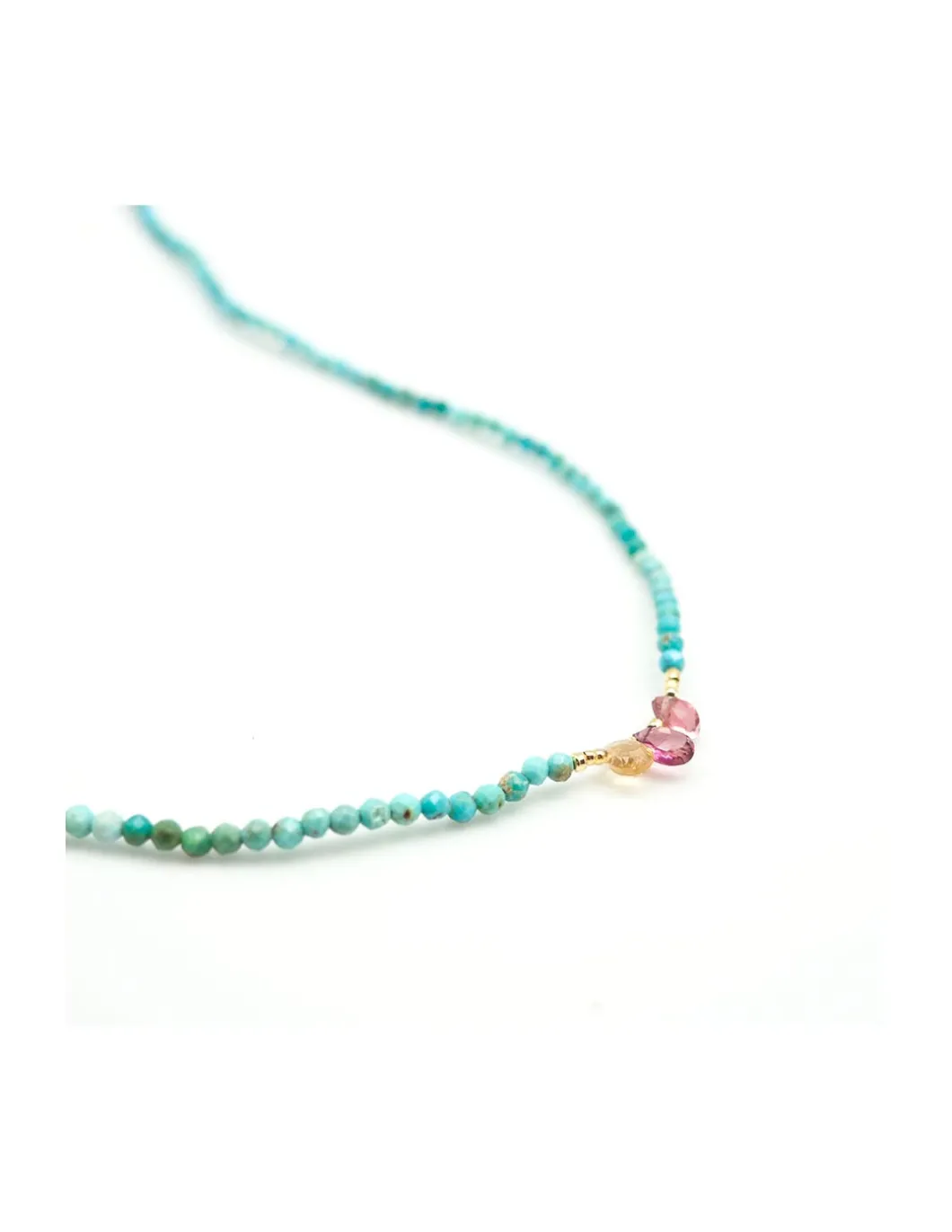 BROWNISH - COLLIER TURQUOISES ET GOUTTES TOURMALINES