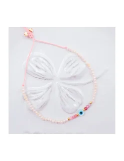 CANDIES - BRACELET 25 PERLES SOUCOUPES, 6 SPINELLES MULTICOLORES ET OEIL ROND SUR CORDON