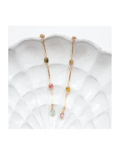 CANNES - BOUCLE D'OREILLE PUCE ZIRCON ET TOURMALINES SUR CHAÎNE 3 MAILLONS