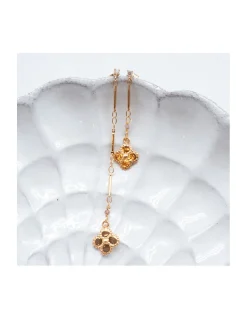 CANNES - BOUCLE D'OREILLE PUCE ZIRCON, SPINELLE CHOCO ET PENDENTIF FLEUR INDIEN SUR CHAÎNE 3 MAILLONS