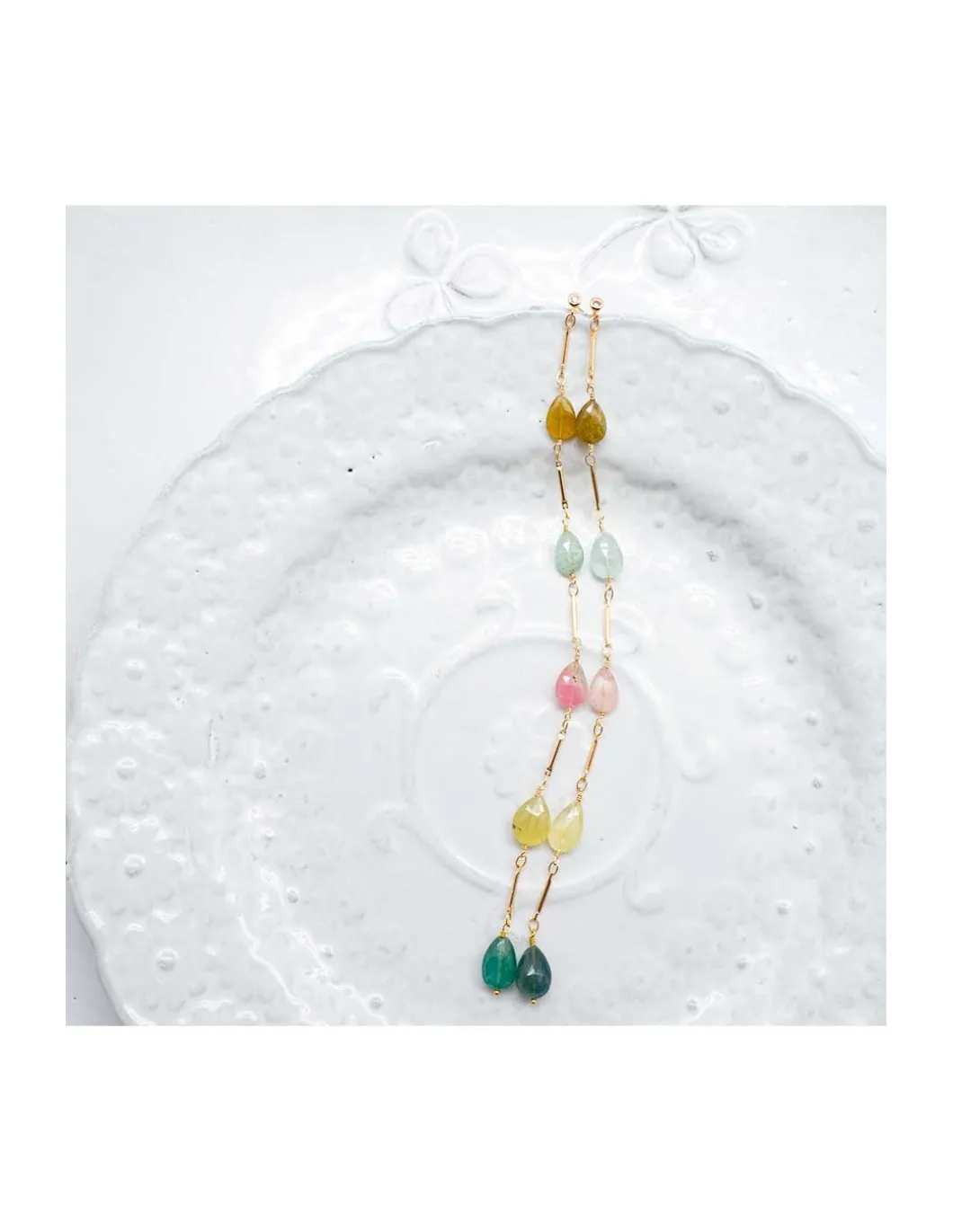 CANNES - BOUCLE D'OREILLE PUCE ZIRCON ET 5 TOURMALINES AFGHANES SUR CHAÎNE